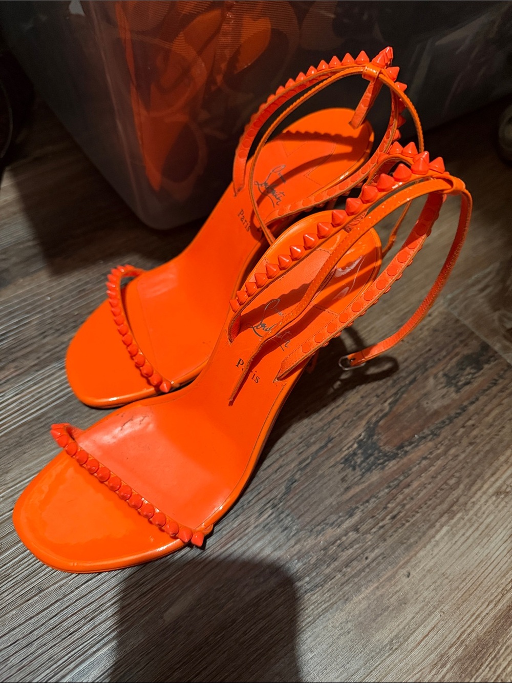 Christian Louboutin Bright Orange Braided-Strap Stiletto Sandals - Picture 3 of 3